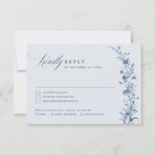 Classic Victorian Blue French Garden Chic Wedding RSVP Card