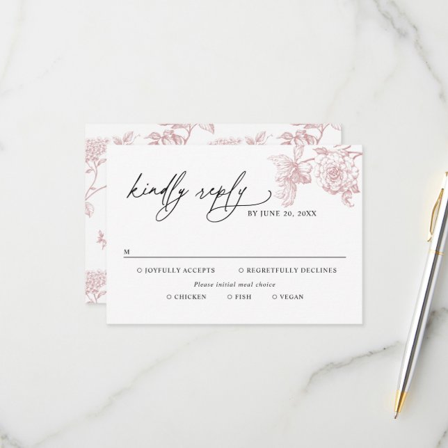Classic Victorian Floral Meal Options Wedding RSVP (Front/Back In Situ)