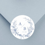 Classic Victorian French Blue Wedding Monogram Classic Round Sticker<br><div class="desc">Classic Victorian French Wedding Monogram Stickers</div>