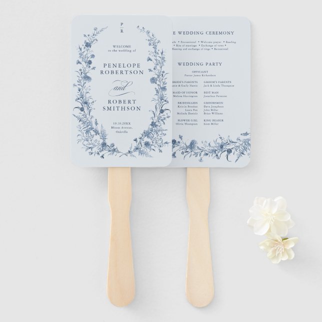 Classic Victorian French Garden Wedding Program Hand Fan (Front and Back)