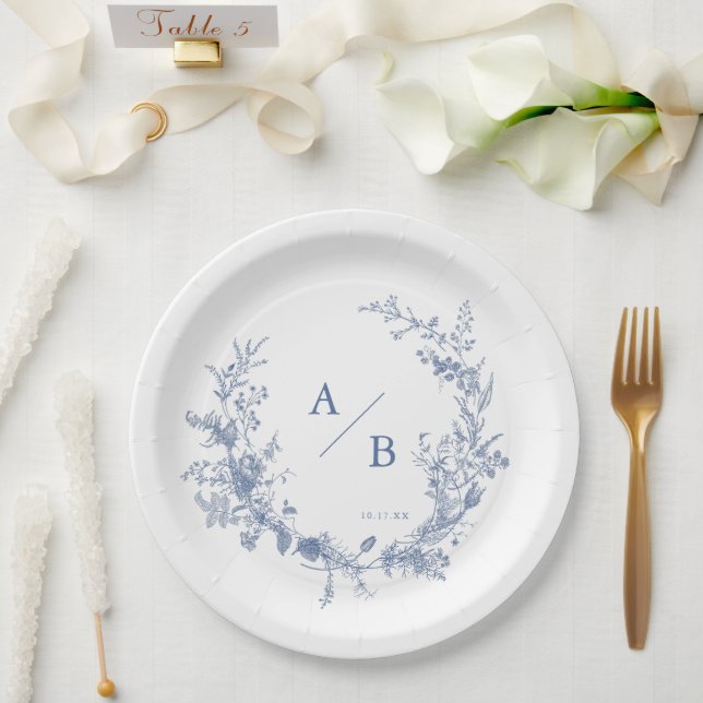 Classic Victorian French Wedding Monogram Paper Plate (Wedding)