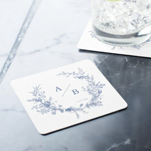 Classic Victorian French Wedding Monogram Square Paper Coaster