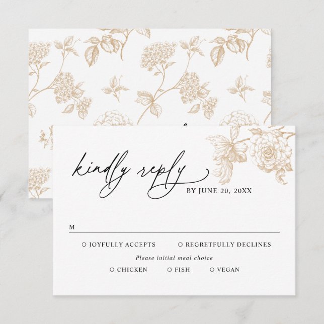 Classic Victorian Gold Meal Options Wedding RSVP Card (Front/Back)