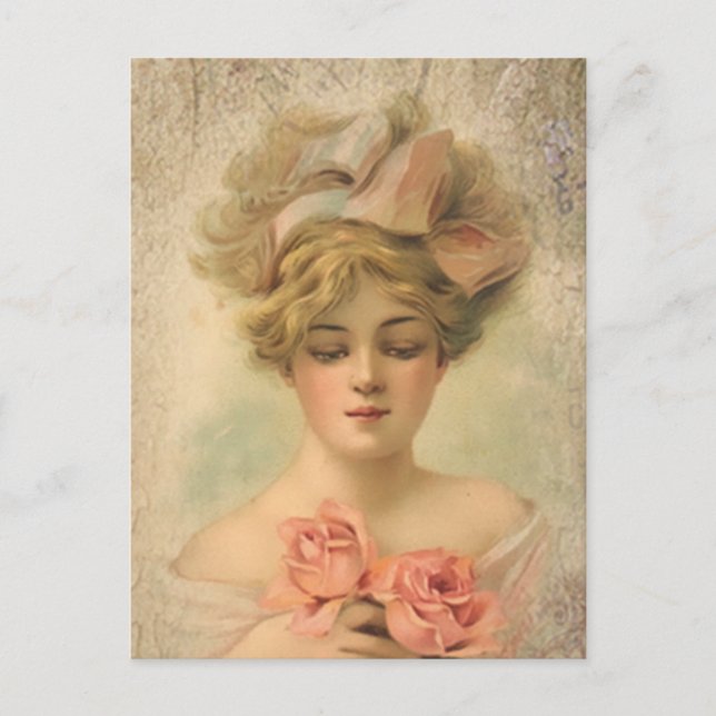 Classic Victorian Lady With Roses Postcard (Front)