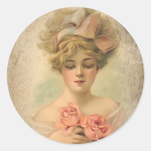 Classic Victorian Lady With Roses Stickers (Front)