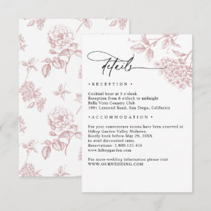 Classic Victorian Pink Floral Wedding Details Enclosure Card