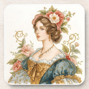 Classic, Victorian, Princess with Beautiful Roses Coaster