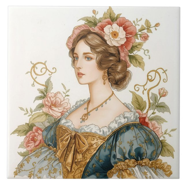 Classic, Victorian, Princess with Beautiful Roses Tile (Front)