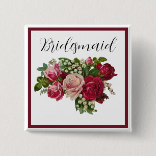 Classic Victorian Rose Lily of Valley Bridesmaid 15 Cm Square Badge