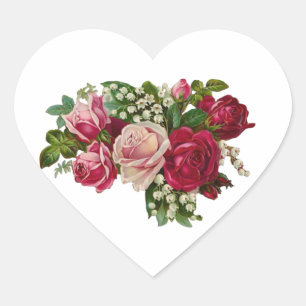 Classic Victorian Roses Lily of the Valley Romance Heart Sticker