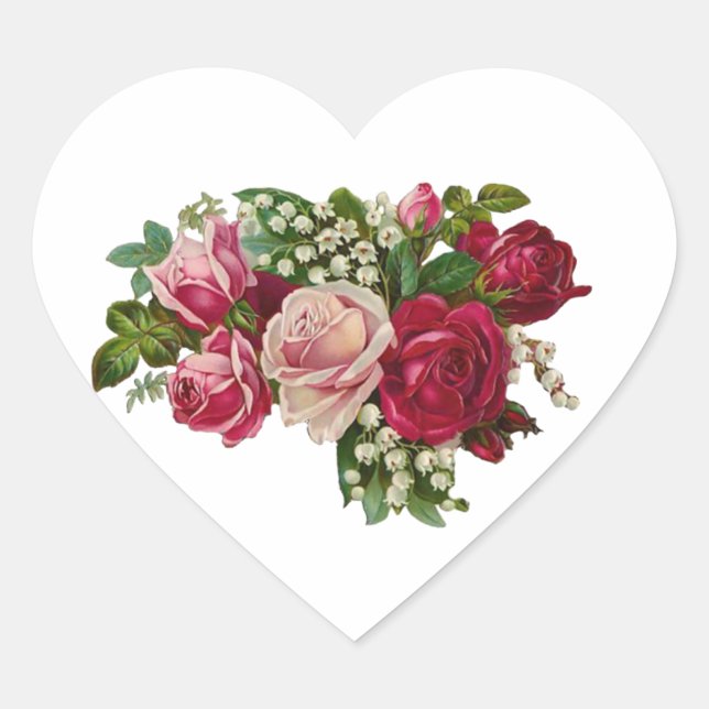 Classic Victorian Roses Lily of the Valley Romance Heart Sticker (Front)