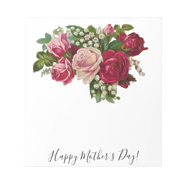 Classic Victorian Roses Lily of the Valley Romance Notepad (Front)