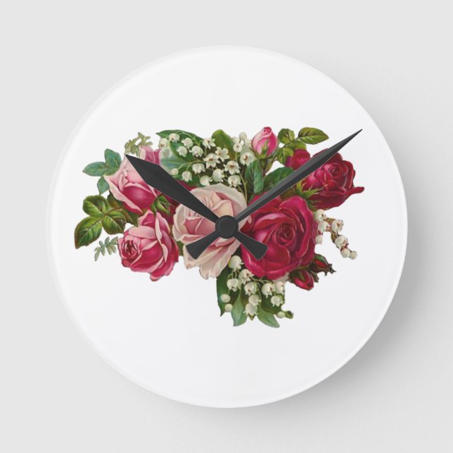 Classic Victorian Roses Lily of the Valley Romance Round Clock (Front)