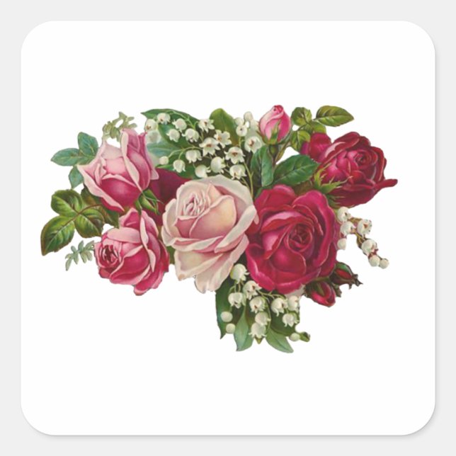 Classic Victorian Roses Lily of the Valley Romance Square Sticker (Front)