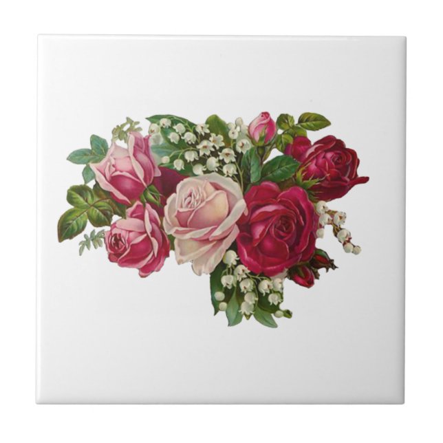 Classic Victorian Roses Lily of the Valley Romance Tile (Front)