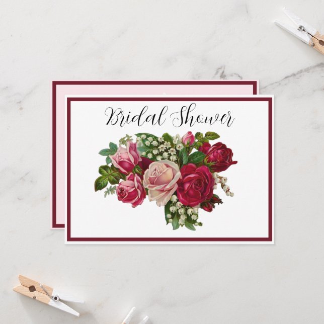 Classic Victorian Roses Lily Valley Bridal Shower Invitation (Front/Back In Situ)