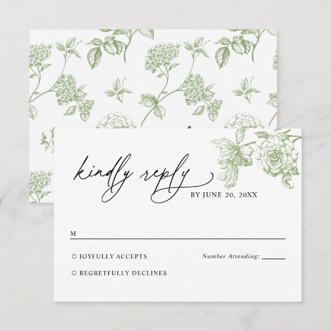 Classic Victorian Sage Floral Wedding RSVP Card (Front/Back)