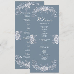 Classic Victorian Wedding Program with Blue Floral Programme