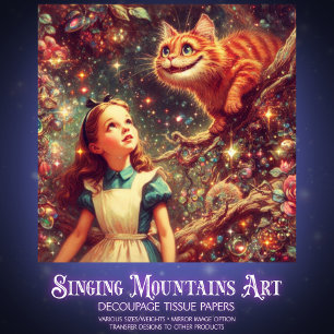 Classic Vintage Alice Cat Fantasy Art Decoupage Tissue Paper