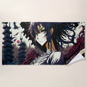 Classic Vintage Anime Girl - 90's Manga Beach Towel