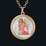 *~* Classic Vintage AP40 Angel Kneeling Praying  Gold Plated Necklace<br><div class="desc">(search id AP40 for similar designs) Transfer to other products if you like. Vintage ROUND Gold design with sweet classic art of a young female Strawberry blonde ANGEL KNEELING PRAYING . * Energetically Enhanced Romantic Vintage Retro Antique ANGEL faux Glitter diamond pave Background. Blonde wearing an ORANGE PEACH dress. ANGEL...</div>