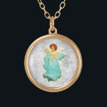 *~* Classic Vintage AP40 Angel Red Head Turquoise Gold Plated Necklace<br><div class="desc">(search id AP40 for similar designs) Transfer to other products if you like. Vintage ROUND Gold design with sweet classic art of a young female RED HEAD ANGEL in TURQUOISE CLOTHING . * Energetically Enhanced Romantic Vintage Retro Antique ANGEL faux Glitter diamond pave Background. RED HEAD ANGEL wearing TURQUOISE blue...</div>