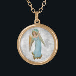 *~* Classic Vintage AP40 Beautiful  Angel Palm Gold Plated Necklace<br><div class="desc">(search id AP40 for similar designs) Transfer to other products if you like. Vintage ROUND Gold design with sweet classic art of a young BEAUTIFUL female ANGEL HOLDING A PALM LEAF . * Energetically Enhanced Romantic Vintage Retro Antique ANGEL faux Glitter diamond pave Background. BEAUTIFUL female ANGEL WEARING BLUE and...</div>