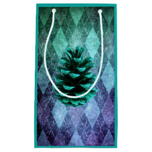 Classic vintage argyle pinecone rustic fall blue small gift bag