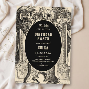 Classic vintage artistic angel birthday invitation