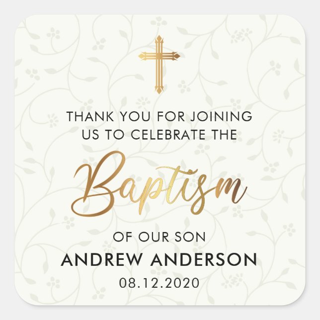 Classic Vintage Baptism Thank You Square Sticker (Front)