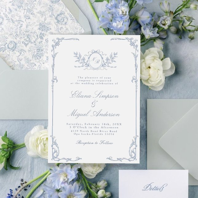 Classic Vintage Baroque Victorian Blue wedding Invitation (Creator Uploaded)