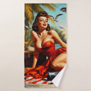Classic Vintage Beauty Pinup Bath Towel