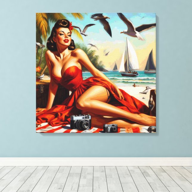 Classic Vintage Beauty Pinup Canvas Print (Insitu(Wood Floor))