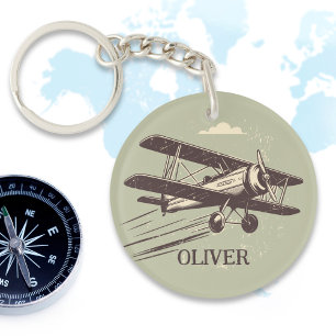 Classic Vintage Biplane Key Ring