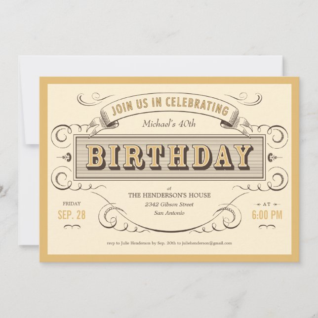 Classic Vintage Birthday Invitations (Front)