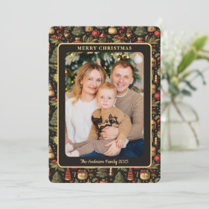 Classic Vintage Black Gold Photo Christmas Holiday Card