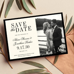 Classic vintage black ivory photo wedding save the date
