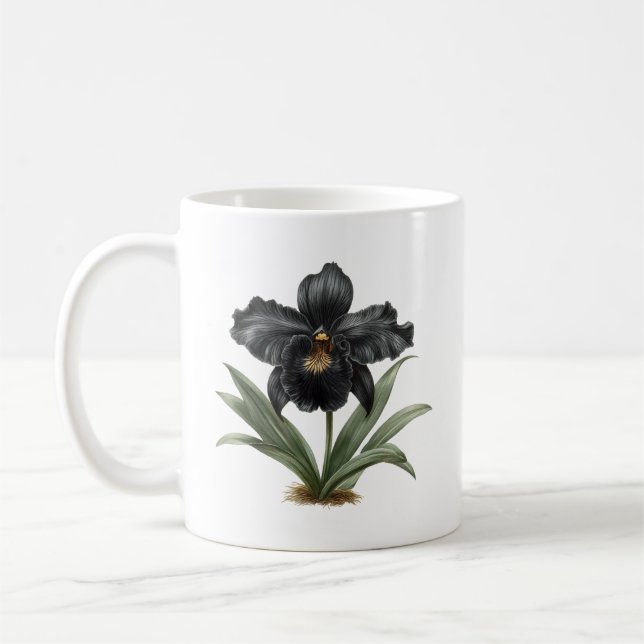 Classic vintage black orchid coffee mug (Left)