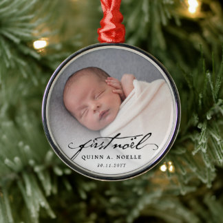 Classic Vintage Black Script Baby First Noel Photo Metal Tree Decoration