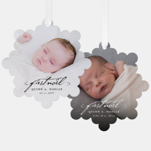 Classic Vintage Black Script Baby First Noel Photo Tree Decoration Card