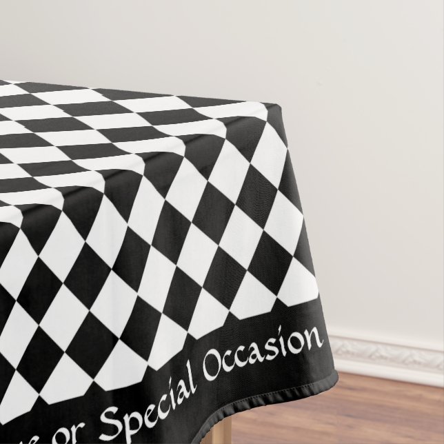 Classic Vintage Black White Chequered Personalised Tablecloth (In Situ)