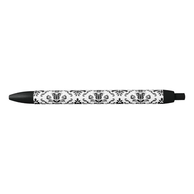 Classic Vintage Black White Damask Pattern Ink Pen (Front)