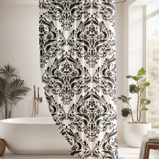 Classic Vintage Black & White Damask Pattern Shower Curtain