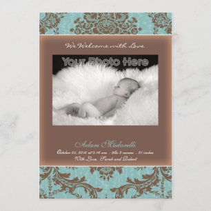 Classic vintage blue baby announcement