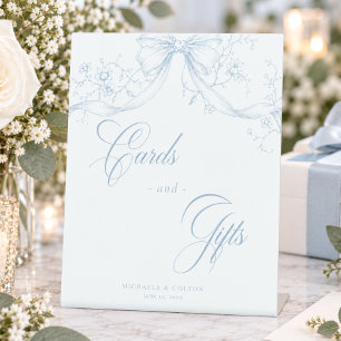 Classic Vintage Blue Floral Wreath Wedding Gift Pedestal Sign