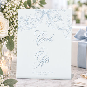 Classic Vintage Blue Floral Wreath Wedding Gift Pedestal Sign