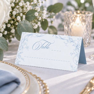 Classic Vintage Blue Floral Wreath Wedding Place Card