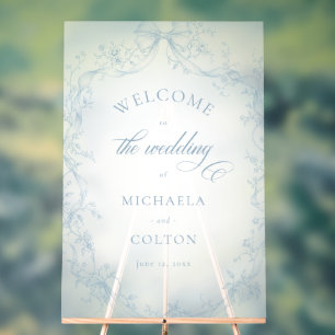 Classic Vintage Blue Floral Wreath Wedding Welcome Acrylic Sign