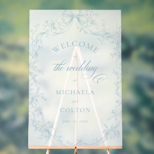 Classic Vintage Blue Floral Wreath Wedding Welcome Acrylic Sign