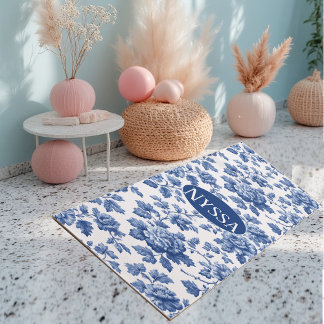 Classic Vintage Blue French Toile Floral Engraving Yoga Mat